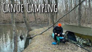 Winter Riverside Canoe Camping  Fast River  Log Jams [upl. by Town]