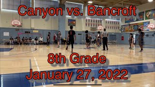 20220127  Basketball 8th  Canyon vs Bancroft [upl. by Aylward639]