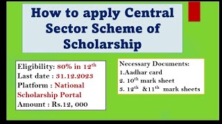 Central Sector Scheme of Scholarship for University and College Students CSSS for I UG students [upl. by Sasnak236]