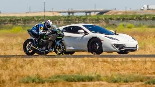 Kawasaki H2R vs McLaren MP412C Supercar  12 Mile Airstrip Race 1 [upl. by Ona]