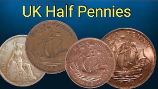 Top 4 UK Pennies  Half Penny 1929193919451966 coins value [upl. by Nnaitak]