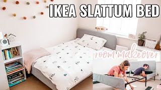 IKEA SLATTUM BED ASSEMBLY REVIEW amp KIDS ROOM MAKEOVER ON A BUDGET  IKEA BED UPHOLSTERED FRAME [upl. by Nue803]