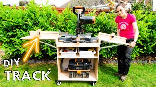 DIY Mitre Saw Stand Folding Mobile Station with Wheels amp Stop Block  The Carpenters Daughter [upl. by Selmner]