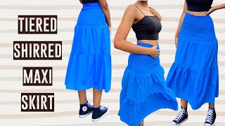 How to make a Tiered Shirred Maxi Skirt  Pattern Drafting  Inspired By Myah [upl. by Milka]