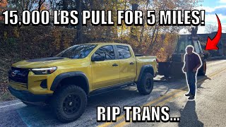 ZR2 Drags WRECKED Backhoe 5 Miles UPHILL Back To Farm RIP My Trans [upl. by Kcirde146]