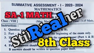 8th SA1 💯Real Maths Question Paper 20232024  SA1 Maths QUESTION PAPER STILLALEARNER [upl. by Latsyek]