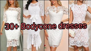 2024 lace bodycone dresses designStunning looks white colour bodycone dresses design Ideas Ladies [upl. by Ardnuasac749]