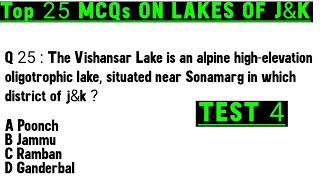 LAKES OF JampK PYQ  TOP 25 MCQs  JKP CONSTABLE  PATWARI  FOREST GUARD  JRASTT  NT EXAM [upl. by Vaclav]