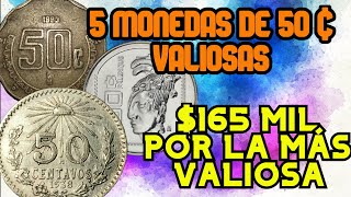 TOP 5 Monedas De 50 Centavos MUY VALIOSAS ENORME INVERSION DE DINERO POR UNAS PEQUEĆ‘AS MONEDAS [upl. by Yelbmik]