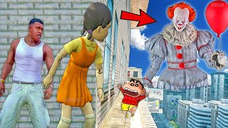 Franklin and Shinchan amp Pinchan play HIDE AND KILL with Squid Game Doll In GTA 5 [upl. by Ume]