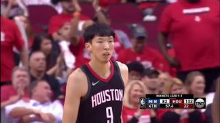 Zhou Qi NBA Playoff Debut and First Bucket  周琦季后赛首次登场和上篮得分 火箭vs森林狼 18419 [upl. by Yedorb]