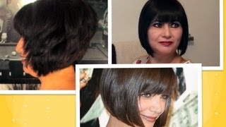 How to cut hair at home do a Short Stacked Chin length BOB HAIRCUT with Bangs layers Tutorial [upl. by Hgielek243]