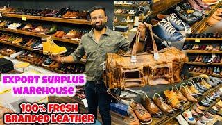 Branded original leather shoes  Export surplus warehouse in Delhi  Shoes market [upl. by Darton]