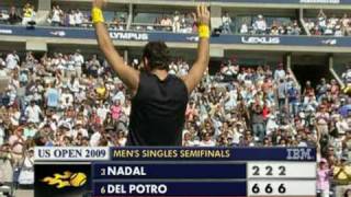 Juan Martín Del Potro  Rafael Nadal final point US open 13092009 Semifinals 62 62 62 HQ [upl. by Celka496]