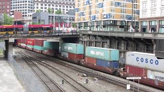 Amtrak Cascades and BNSF at King Street Station South Portal Seattle [upl. by Chrystal446]