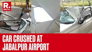 Section Of Rooftop Collapses At Newly Renovated Dumna Airport In Jabalpur Crushes Car  Video [upl. by Akcirehs690]