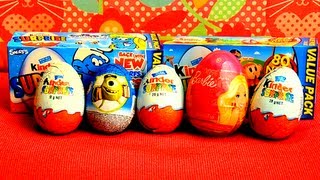 5 Surprise Eggs Kinder Surprise Toys Smurfs Barbie Monsters University Disney Pixar Unboxing [upl. by Melitta774]