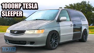 Plaidessey Review 1000HP Tesla Swapped SLEEPER Minivan [upl. by Akinom]