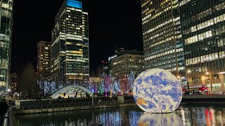 London Canary Wharf Floating Earth Light Festival Show England United Kingdom 🇬🇧4k  2023 [upl. by Ait]