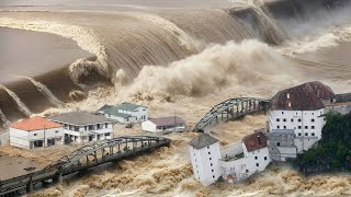 Valencia Spain is isolated Dam burst giant flood submerged bridges houses cars [upl. by Webber344]