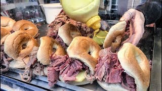 Bagels with Salty Beef Seen and Tasted in Brick Lane London [upl. by Braswell]