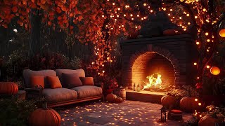 Autumn Porch Ambience Jazz Rain amp Pumpkin Carving for Stress Relief 🍂 [upl. by Loise]