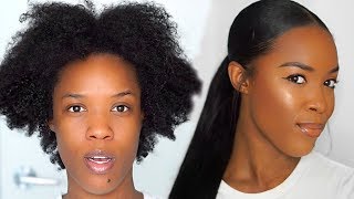 HOW TO SLEEK LOW PONYTAIL W WEAVE ON 4B4C NATURAL HAIR [upl. by Anyer]