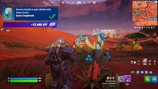 Fortnite  Restore Health Or Gain Shields With Slurp Cactus WEEK 1 Quests Challenges [upl. by Anneyehc]