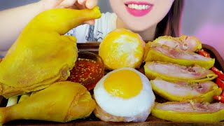 ASMR SALT STEAMED CHICKEN THIGHS AND NOODLES WRAPS WITH FRIED EGGS EATING SOUNDS  LINHASMR [upl. by Eentrok]