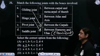 Match the following joints with the bones involved a Gliding joint 1 Between carpal [upl. by Decrem732]