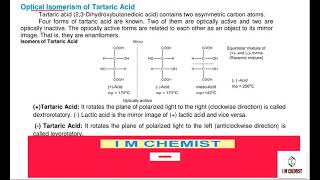 Optical isomerism in TARTARIC ACID Optical Isomerism Optical Activity class 12 chemistry [upl. by Yenaj]