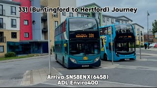 331 Buntingford to Hertford Journey  Arriva SN58ENX6458  ADL Enviro400 [upl. by Ilek12]