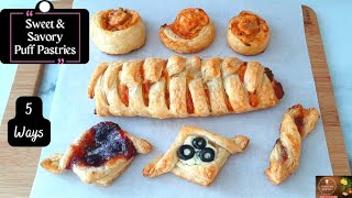 Sweet amp Savory Puff Pastries  5 ways  Puff Pastry Recipes  Festive Snack [upl. by Airekahs]