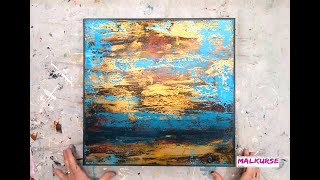 Abstrakte Landschaft Acrylmalerei mit Gold  NEU  Folientechnik und Spachteltechnik [upl. by Debbie686]