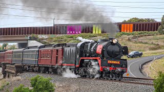 R class climbs the Golden Plains  Steamrail Victorias Eureka Express with R761 to Ballarat [upl. by Aicenod]