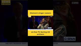 Moment singer swears on live TV during US anthem [upl. by Anehsak454]