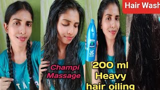 Heavy Hair oiling 200 mlSleek oiled braid Requested videoChampi massage and Hair wash [upl. by Elaina769]