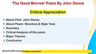 The Good Morrow by John Donne Explanation in Hindi Critical Appreciation of the good morrow [upl. by Flori]