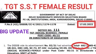 DSSSB RESULT TGT SST FEMALE SOCIAL SCIENCEEDOSSIER RESULT AND CUTT OFF DECLAREEDOSSIER FILL [upl. by Fredie885]