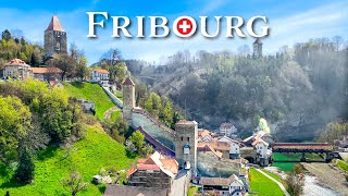 Fribourg a Swiss medieval town built in a canyon 🇨🇭 Relaxing walking tour [upl. by Ayekan]