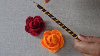 Amazing Hand Embroidery flower design trick with pencil  Hand Embroidery Rose flower design idea [upl. by Lahcim372]