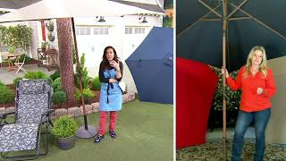 9 Crank amp Tilt Woodgrain Pole Patio Umbrella with Sunbrella Fabric on QVC [upl. by Yttap332]