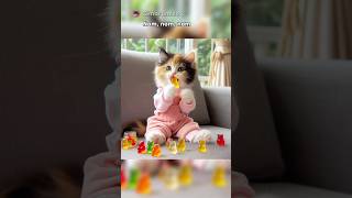 Calico cat eats special delicious Gummy Bear funny memes cat pets comedy [upl. by Hedvah]