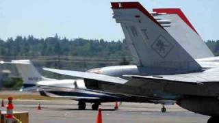 FA18 Hornets RED DEVILS Takeoff at Boeing Field [upl. by Anrehs117]