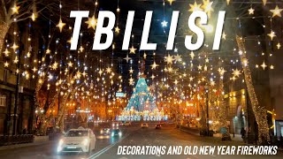 Driving in Tbilisi  Christmas decorations and fireworks for old New Year January 2024 [upl. by Adora]