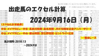 【競馬予想】2024年9月16日（月）JRA70thアニバーサリーS、セントライト記念、他全レースの計算結果【エクセル集計】 [upl. by Oeram]