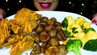 ASMR Fried Chicken Seasoned Potatoes Cheesy Broccoli  Eating Sounds  No Talking [upl. by Emoreg]