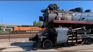 Horn battle between CP 2816 quotThe Empressquot and a BNSF freight train [upl. by Dasi7]