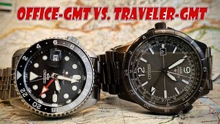 Vergleich OfficeGMT vs TravelerGMT  Details und Unterschiede einfach gezeigt Seiko vs Citizen [upl. by Eatnad523]