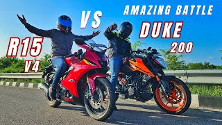 Yamaha R15v4 Vs Ktm Duke 200 E20 Bs7 Long Race  Race Till their Potential [upl. by Danya]